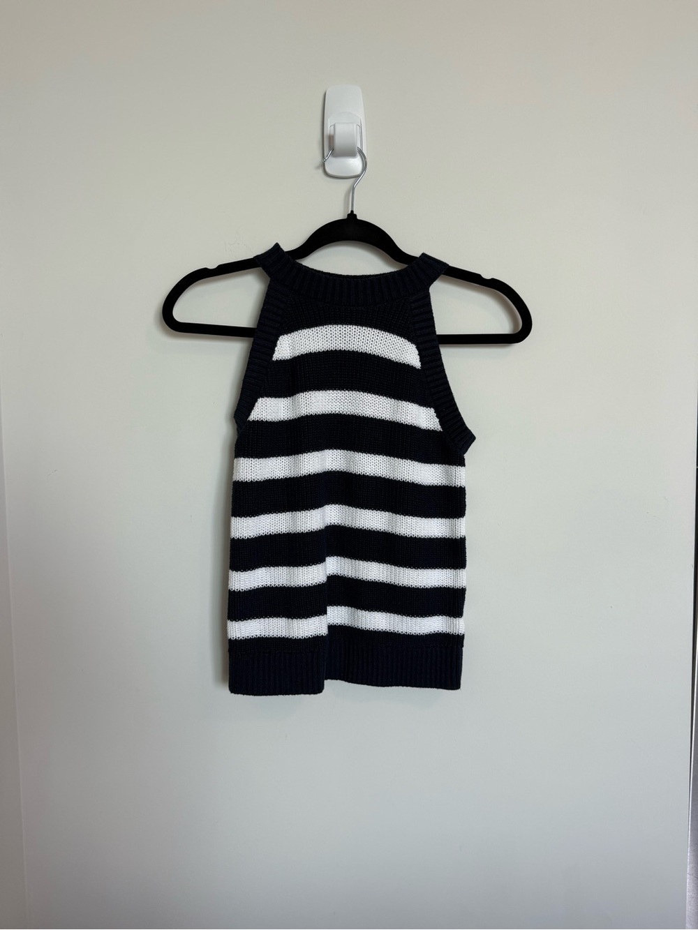 Striped Knit Halter Tank Top in Navy and White